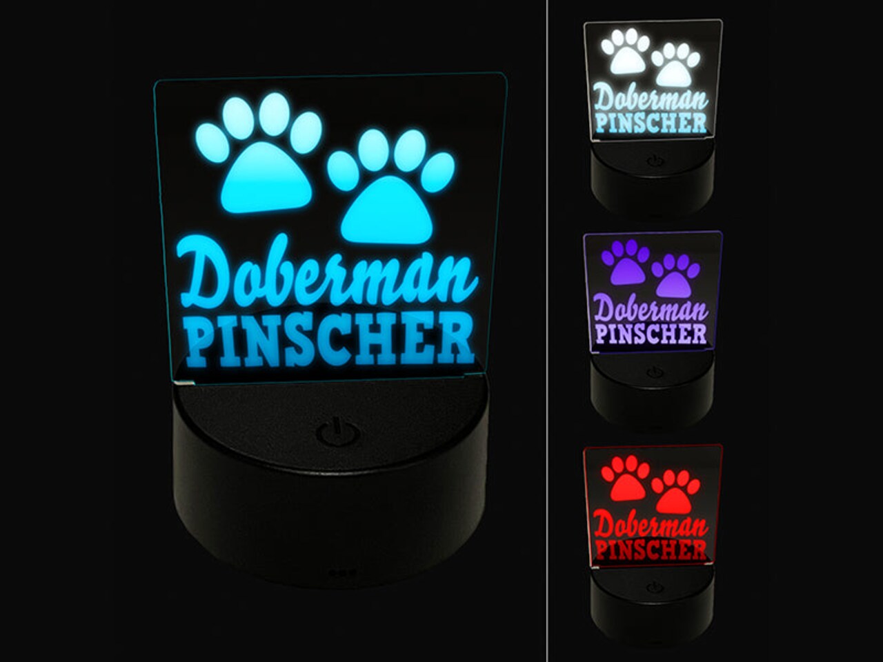Doberman Pinscher Dog Paw Prints Fun Text 3D Illusion LED Night Light Sign Nightstand Desk Lamp